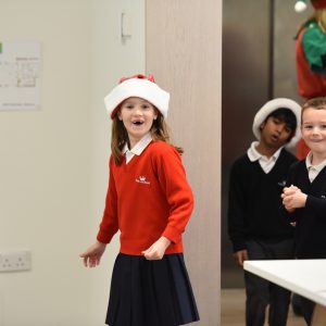 child wearing santa hat