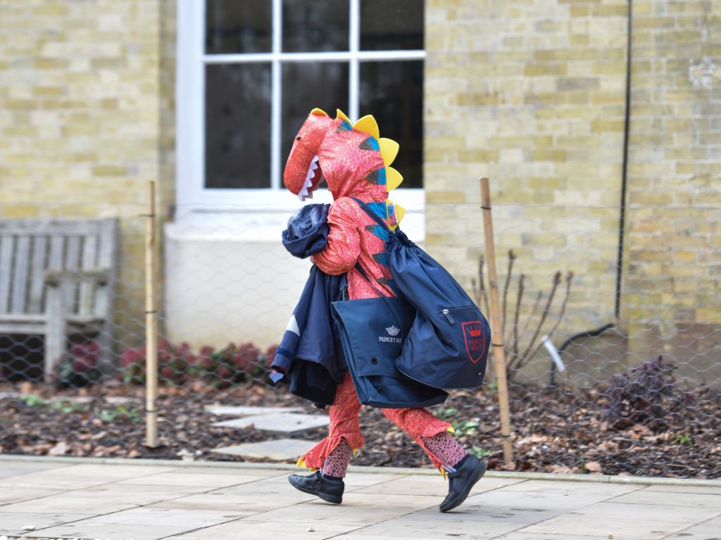 school child dressed as a dinosaur