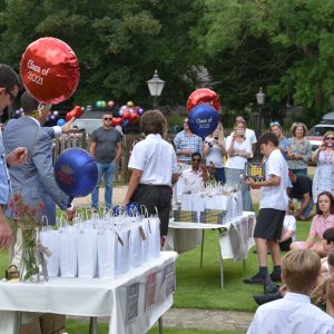 tables laid out at a prep school in Hampshire for a leavers party