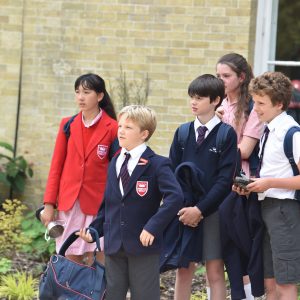 Children from a prep school in Hampshire getting ready for their leavers assembly