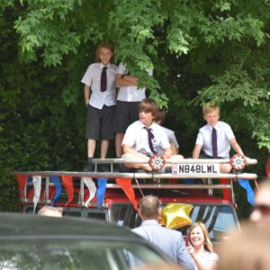 children from a prep school in Hampshire on a party bus